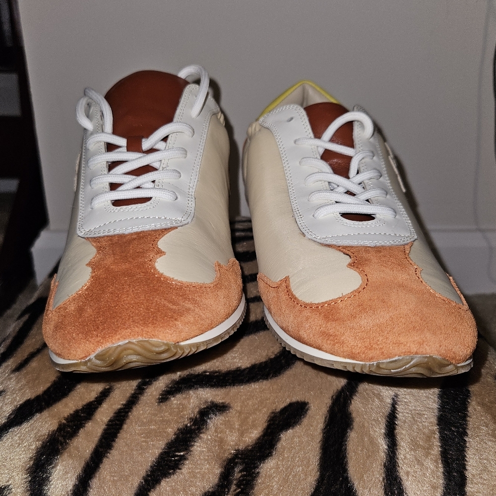 Stylish White and Rust Sneakers